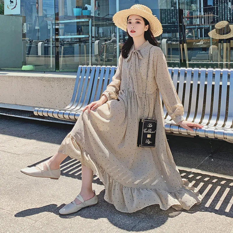 Женское шифоновое платье LANMREM весеннее с длинным рукавом и принтом в стиле