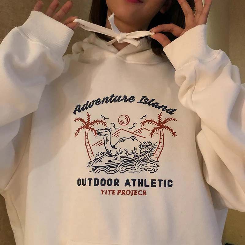 

Женский свитер в стиле Харадзюку, Свободный пуловер большого размера в стиле ретро с принтом верблюжьих букв, 2021