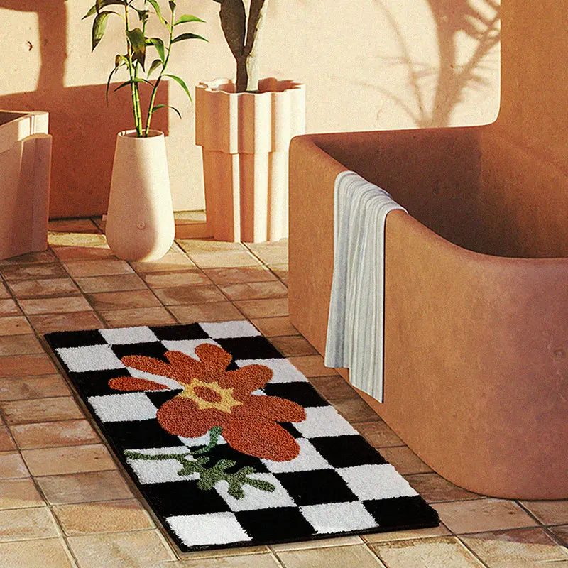 retro chessboard plaid bath mats fluffy grids bathmat soft floral bathroom rug bedside carpet home decor floor mat anti slip pad free global shipping