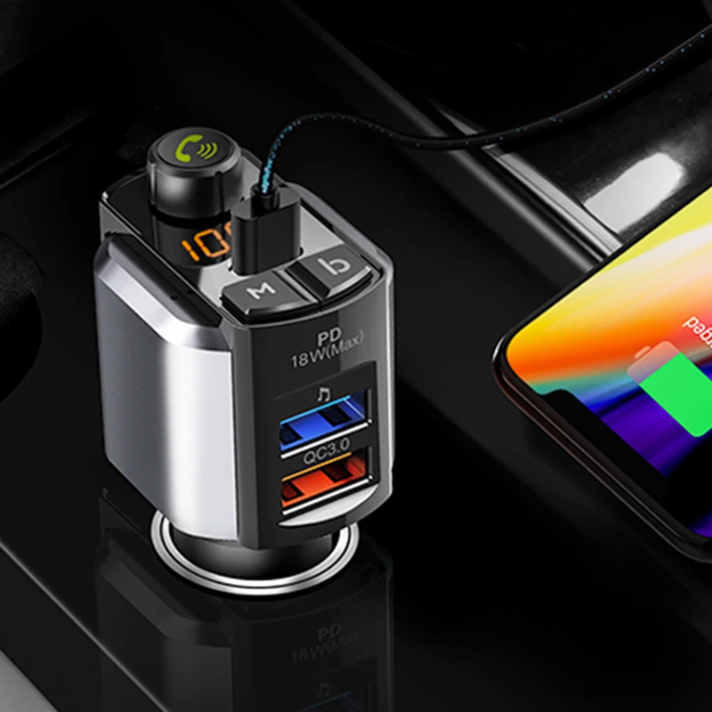 

CDEN PC 18W QC3.0 Car Bluetooth Charger FM Transmitter Cigarette Lighter Dual USB Charging Battery Voltage Detection U Disk