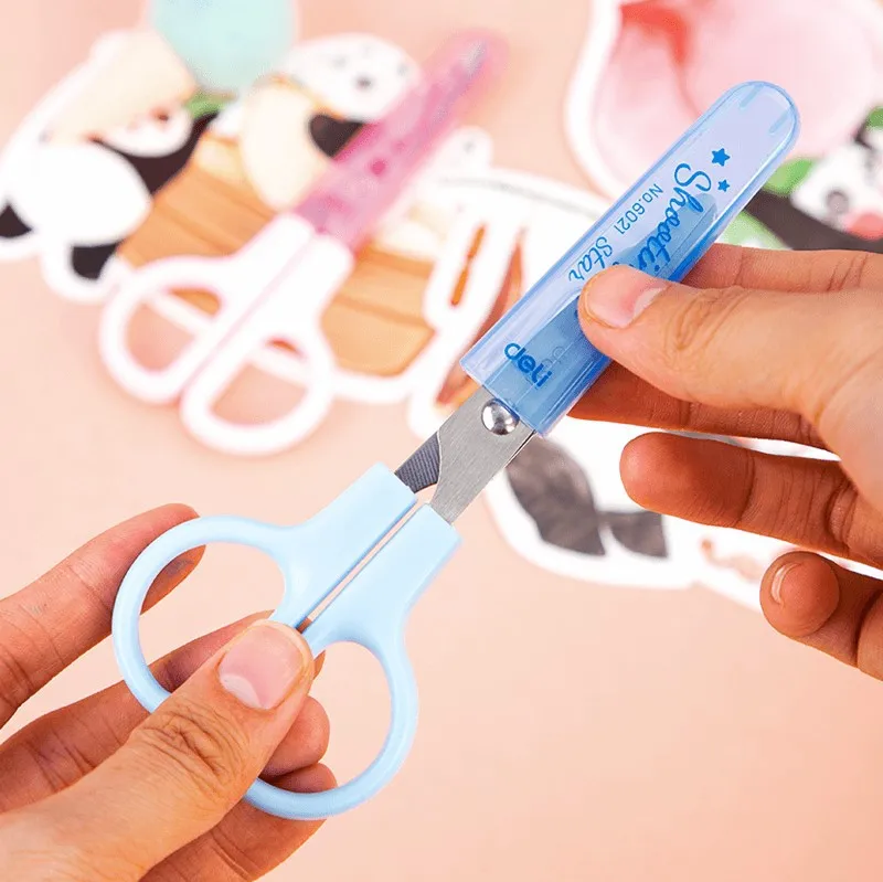 Deli stationery scissors student art safety manual cartoon learning supplies puzzle cutting |