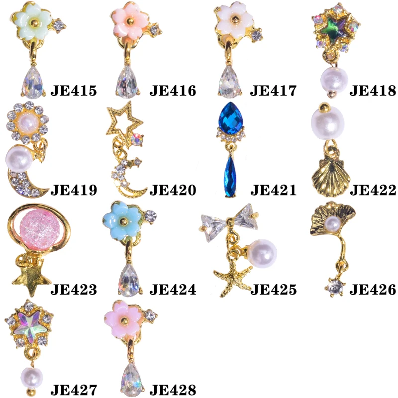 

10pcs/lot 3D Nail Art Zircon Pearl Crystal Alloy Nail Accessories DIY Star Shell Design Alloy Nail Decoration Nail Charms JE0415