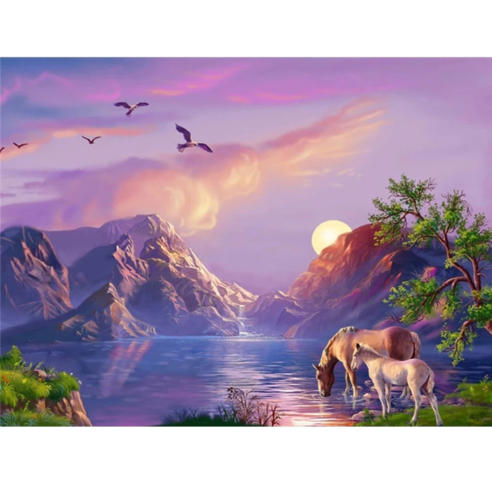 

5D DIY Diamond Painting Horse Landscape Art Cross Stitch Full Drill Embroidery Kit Mosaic Picture of Rhinestones Home Decor Gift