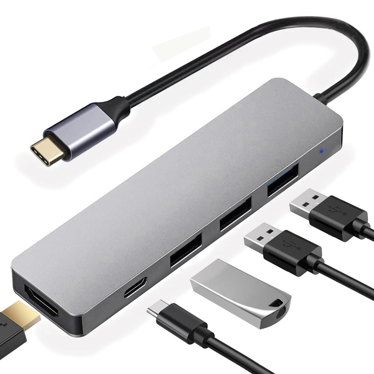

5 in 1 USB 3.0 Type-C Hub to HDMI Adapter 4K Thunderbolt 3 USB C Hub with Hub 3.0 TF SD for MacBook Pro/Air 2018-2021