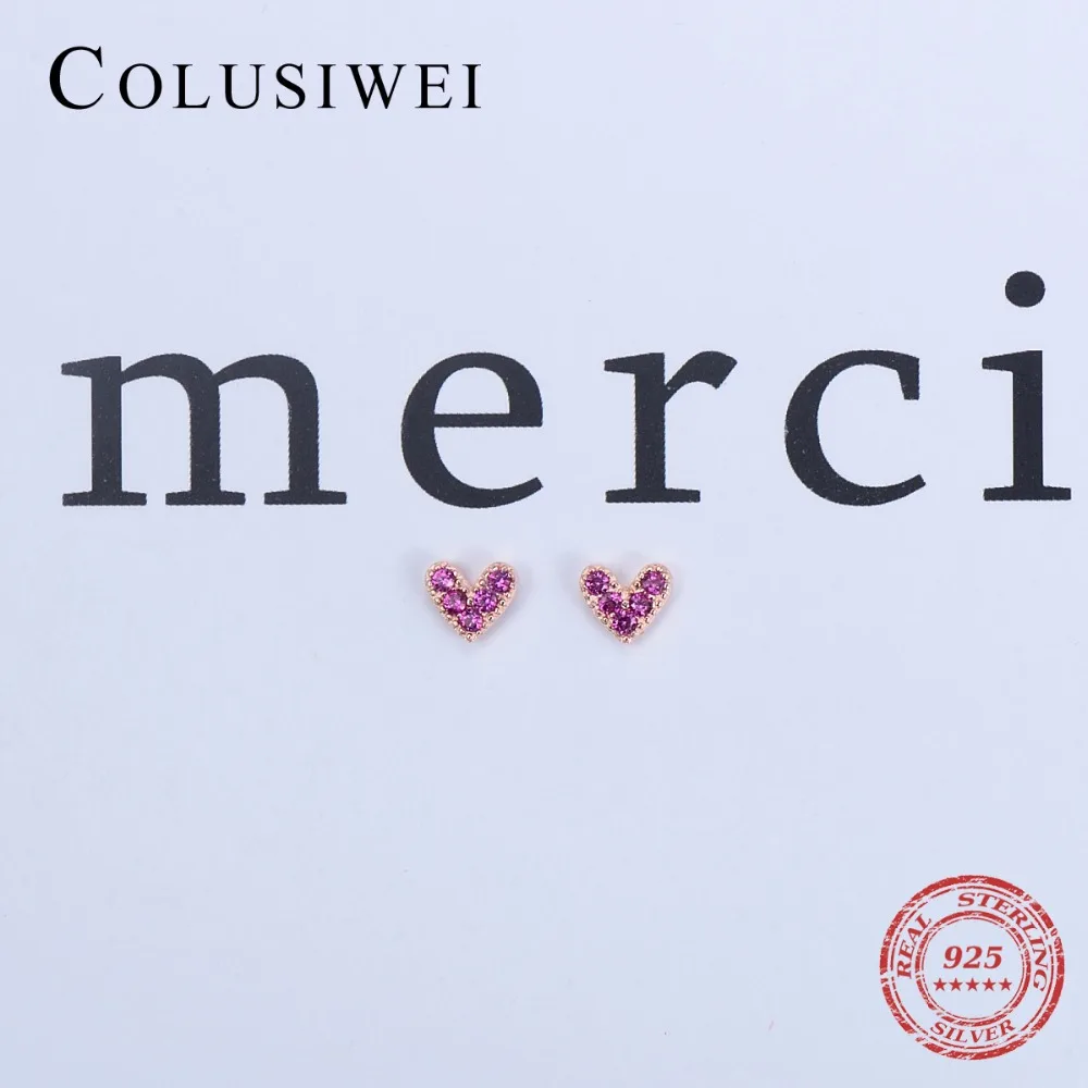 Женские серьги гвоздики COLUSIWEI простые из стерлингового серебра 925 пробы розового