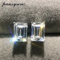 pansysen brand rectangle created moissanite diamond stud earrings for women pure 925 sterling silver earring lady jewelry gift