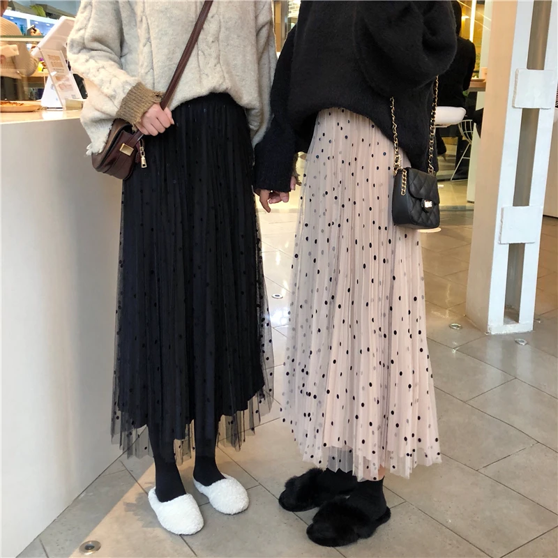 Длинная юбка с завышенной талией и оборками Женская Зимняя кружевной вуалью Юбка