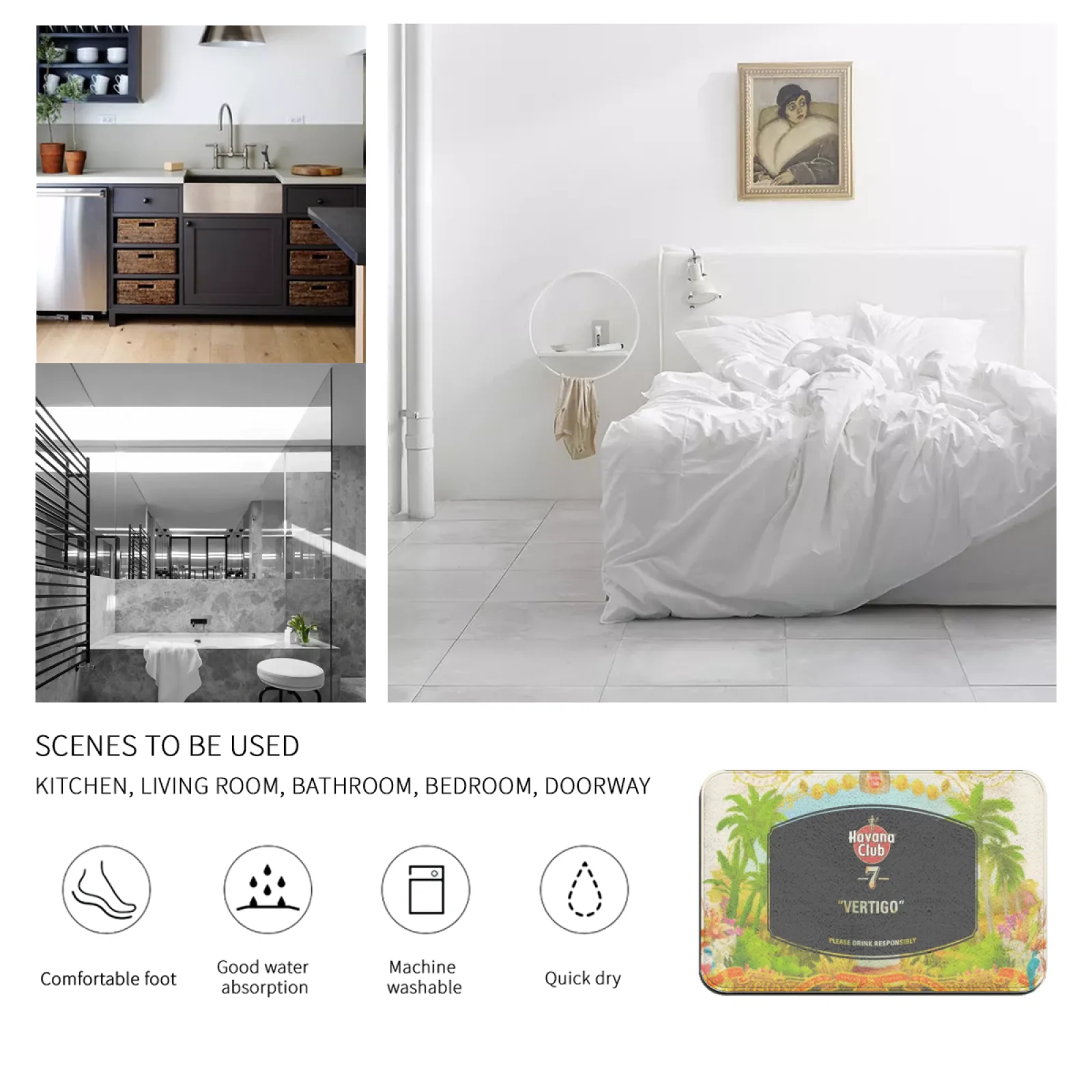 

HavanaClub Pattern Floor Mats, Porch Kitchen Door Mat, Matte Non-slip, Odorless And Durable_hwndp08