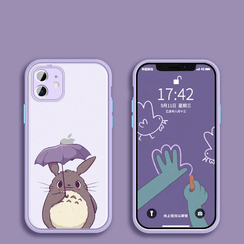 Cute Cartoon Happy Totoro Phone Case For iPhone 8 7 Plus 11 12 14 13 Pro Max Mini XR X XS MAX SE 2020 Anime Soft Silicone Cover