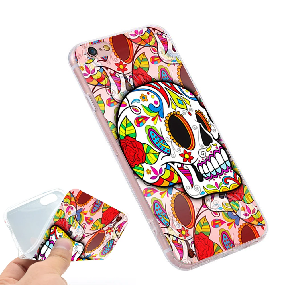 Силиконовые чехлы с изображением сахарных черепов для iphone 7 7plus 8 5S XR XS Max 5 SE 6 s 6/7/8