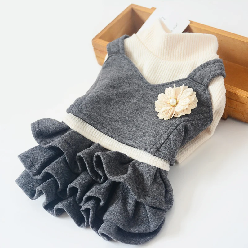 Зимнее теплое платье для маленьких собак вязаная футболка юбка пачка с цветами