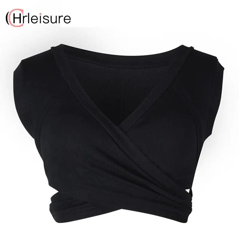 Женский короткий топ без рукавов CHRLEISURE модный однотонный с глубоким V-образным