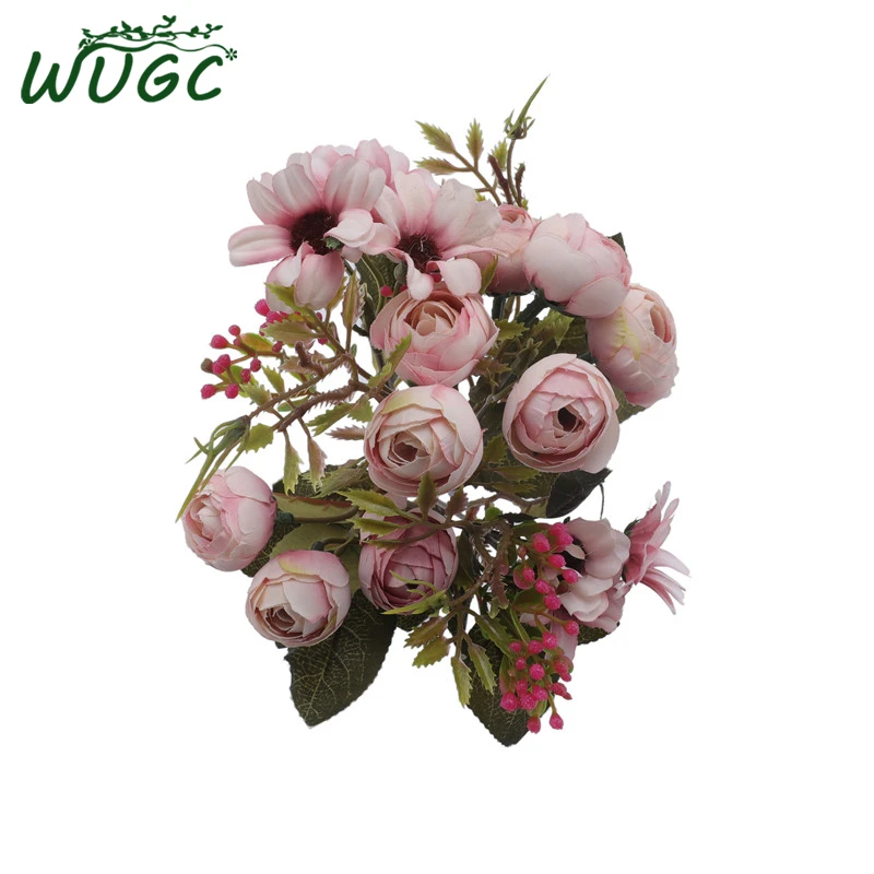 Шелковые искусственные цветы с 9 головками и 5 ветками букет из чайных роз жемчуга