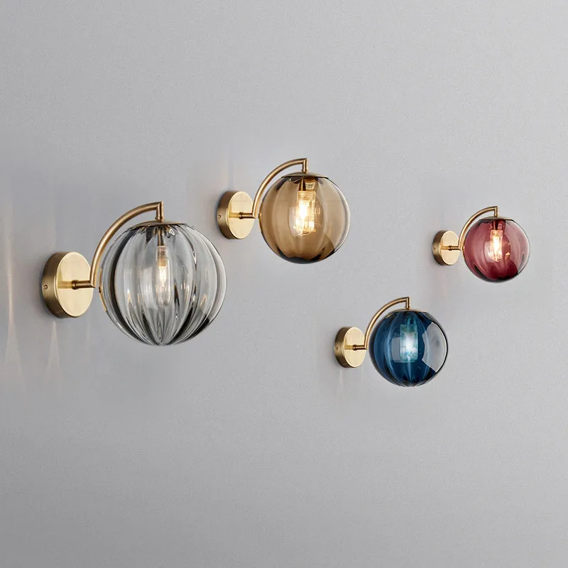 

Post Modern Metal Colored Glass Wall Lamp American North European Creative Living Room Bedroom Bedside Study Hotel Wall Lamp