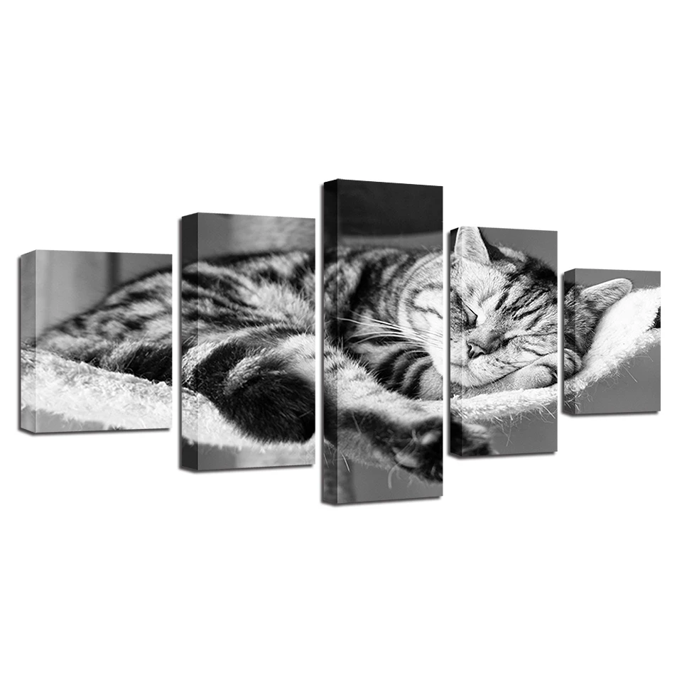 

Modern Framework Wall Art Poster Pictures Home Decoration 5 Panel Cat Living Room Canvas HD Print Painting Modular Cuadros