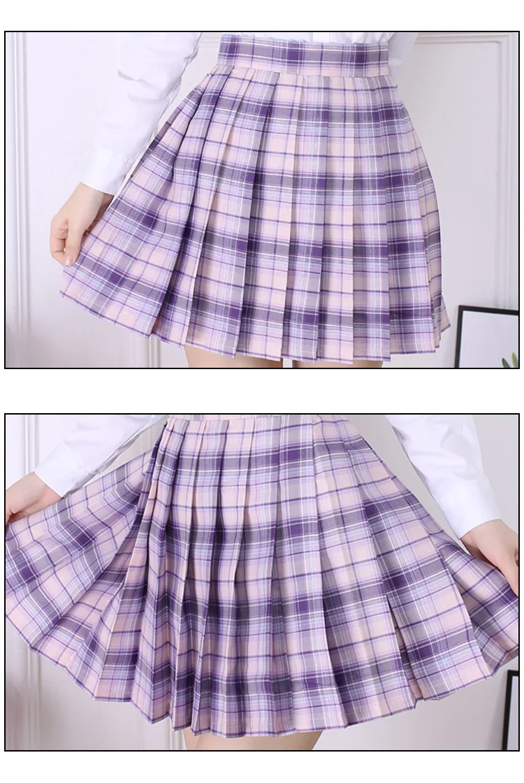 

Japanese Girl Summer Blue Plaid High Waist Pleated Skirts Plaid Skirts Women Dress For JK School Uniform Students