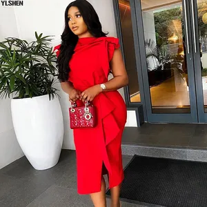 Женское облегающее платье средней длины, красное африканское платье большого размера, летняя одежда Дашики с разрезом, вечернее праздничное платье, Африканское платье