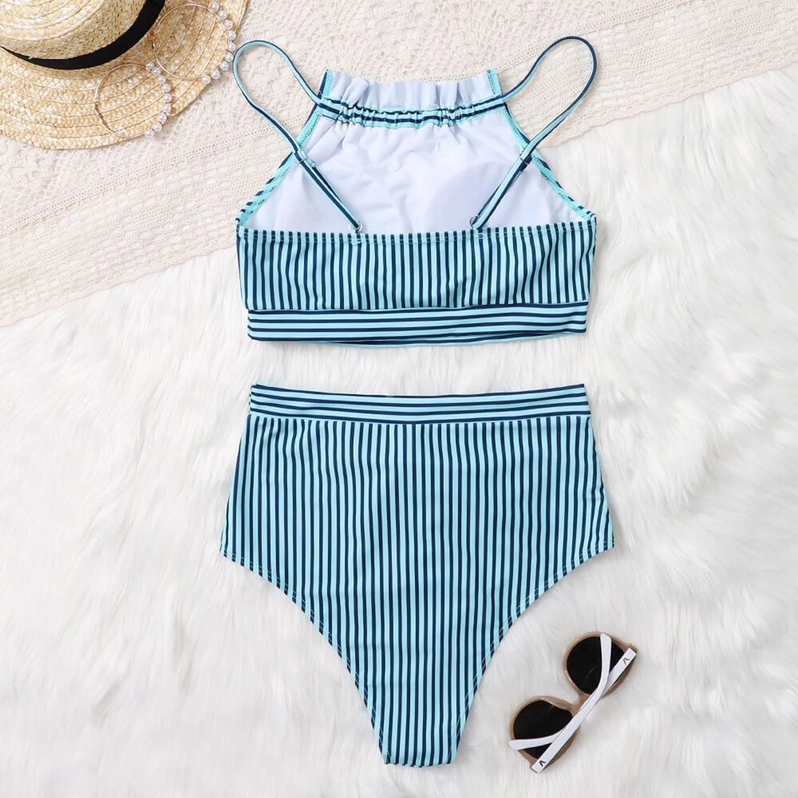 

Women's Sexy Bikini Stripe Printing Swimsuit 2 Piece Set Women Filled Bra Brazilian Swimwear Beachwear Maillot De Bain Femme