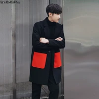 new korean version of color matching color autumn winter mens woolen coat woolen coat mens long section trench coat blends 2xl
