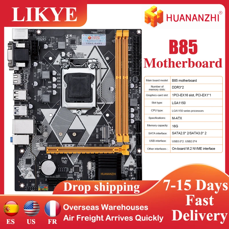 

Материнская плата HUANANZHI B85 с поддержкой LGA 1150, процессоры 2xDDR3 память M.2 NVME интерфейс, компоненты компьютера, материнская плата для настольног...