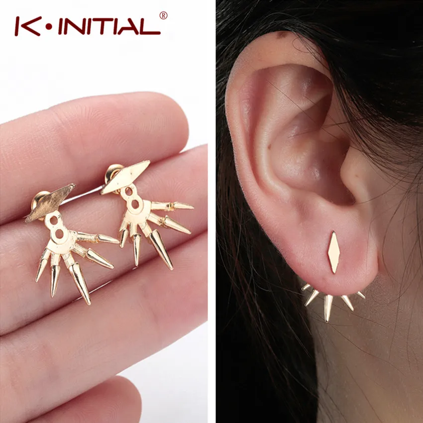 Kinitial панк шипы ромбовидные серьги для женщин нержавеющая сталь Ретро стиль