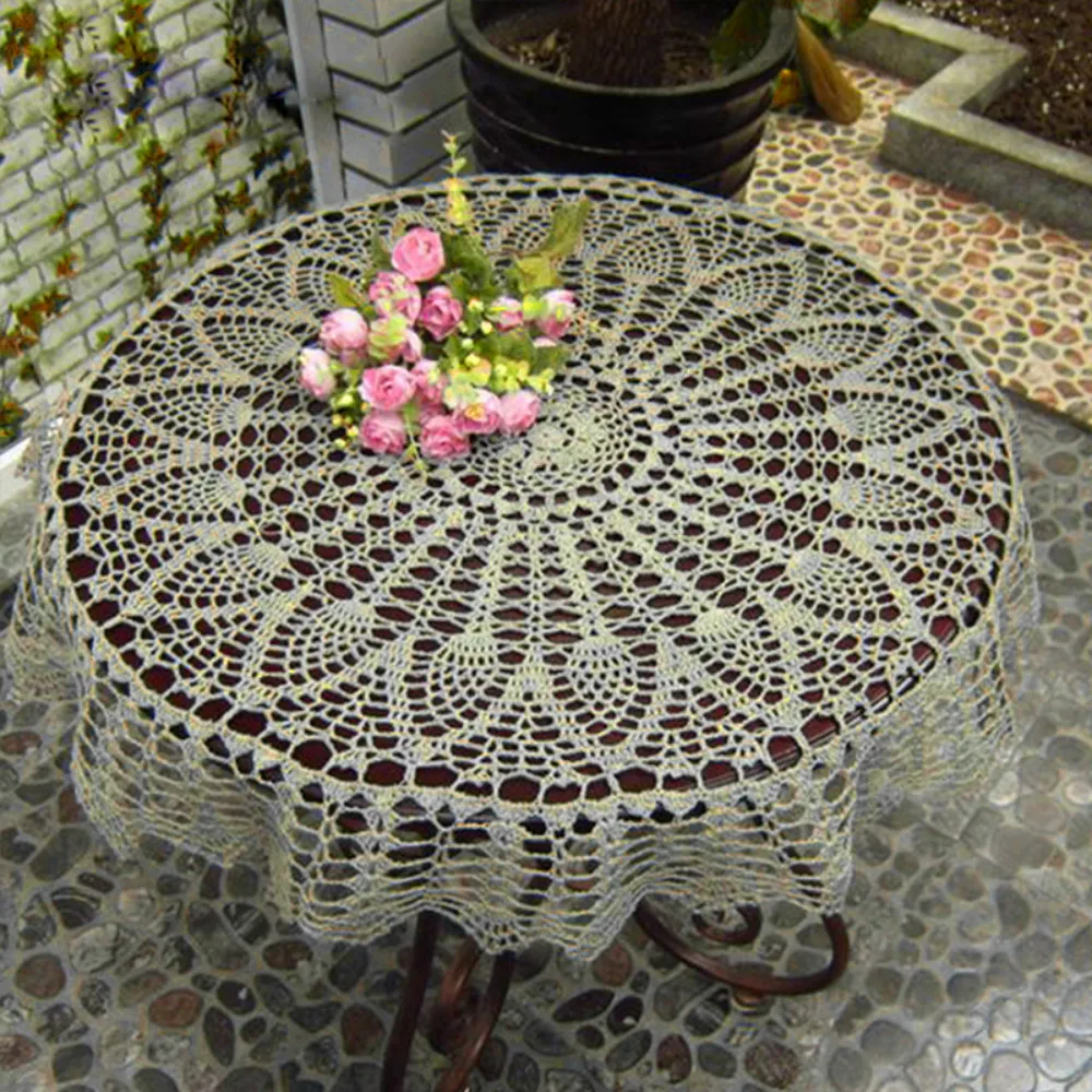 Круглая вязанная ажурная скатерть ручной работы хлопковый кружевной коврик