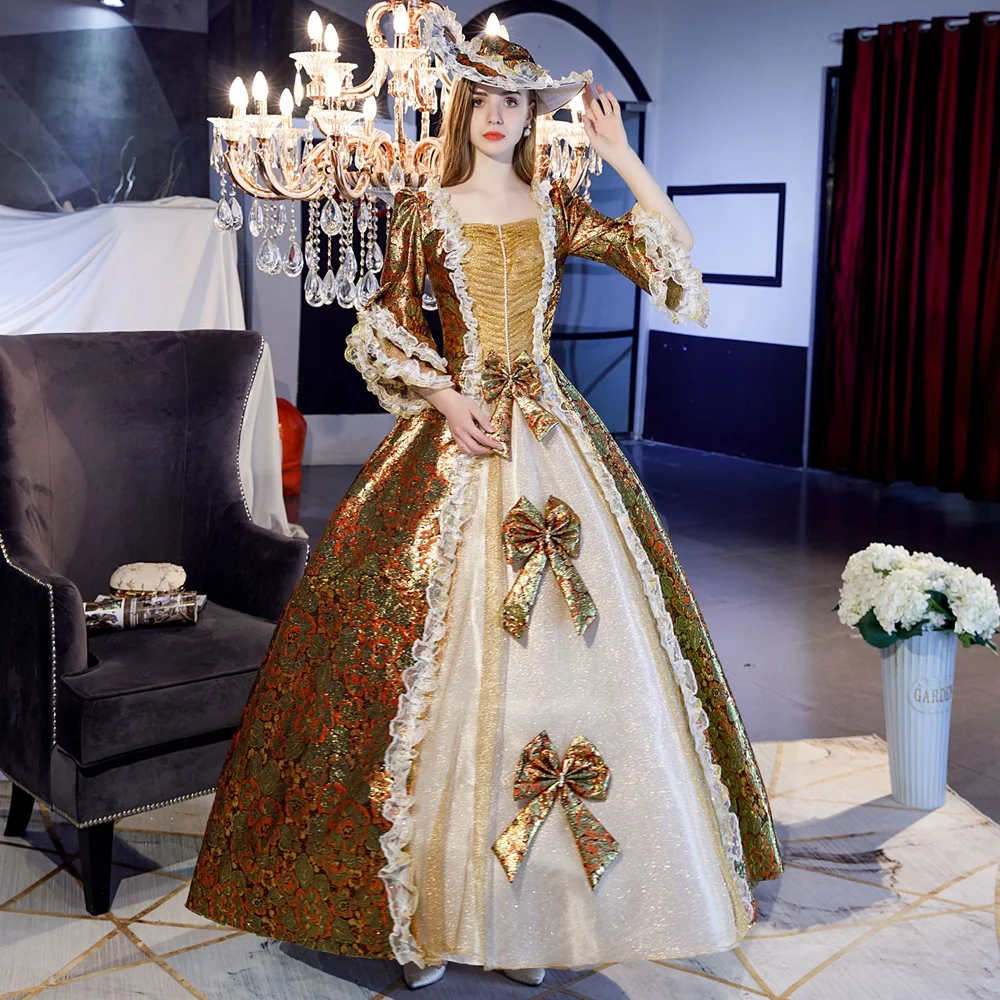 

8th Century Women's Rococo Ball Gown Printing Long Gothic Victorian Masquerade Theme Dresses