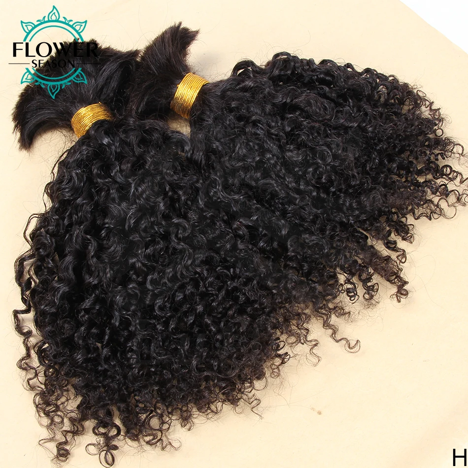 

Mongolian Afro Kinky Curly Bulk Hair For Braiding No Weft Curly Human Hair Bulk Braids Extensions Bundles 3Pcs/Lot FlowerSeason