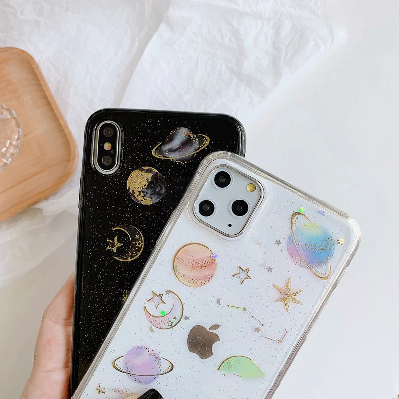 Модный Блестящий чехол со звездами и Луной для телефона iphone 11 Pro max прозрачная