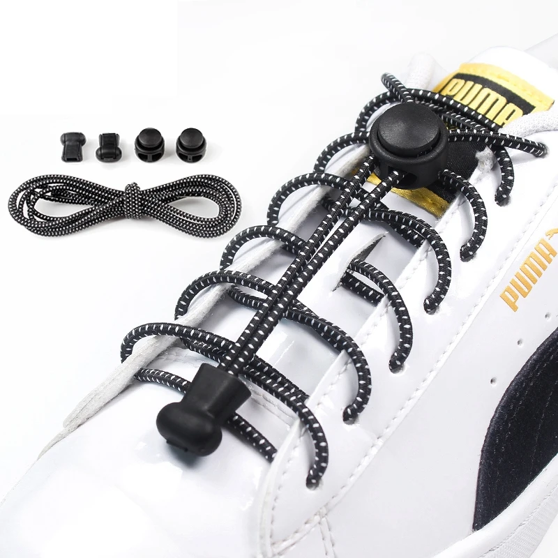

1 Pair Elastic Shoelaces Round Reflective No Tie Shoe Laces Kids Adult Safety Sneakers Stretching Lock Quick Lazy Shoelace