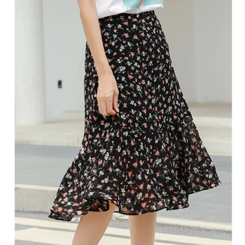 

Two Layer Elegant Floral Print Women Skirt High Waist Midi Skirts 2020 Summer Fashion Women Vintage Beach Skirt femme jupes
