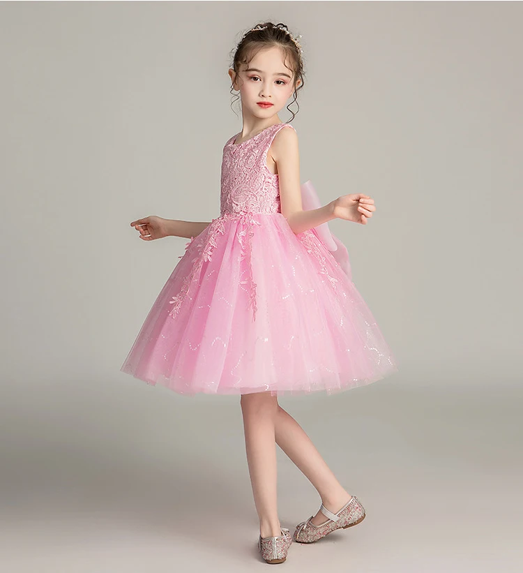 Skyyue/Детские вечерние платья для причастия кружевная вышитая Тюль бальное платье с круглым вырезом без рукавов с цветочным узором для девочек на свадьбу BX8991