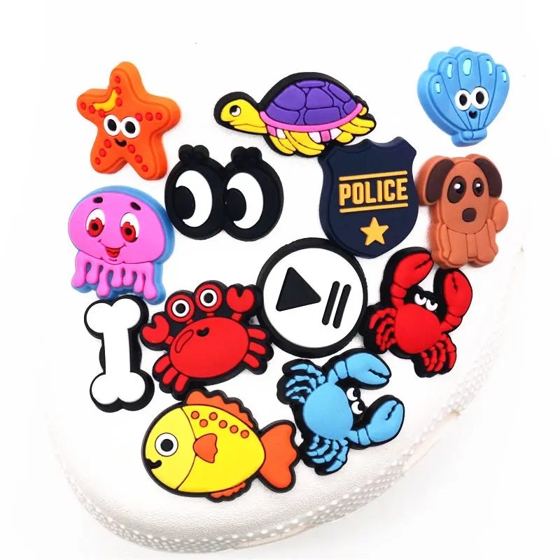 Novelty Cartoon Shoe Charms Accessories Crab Jellyfish Play Police Shoe Buckle Decoration for croc jibz Kids X-mas Party Gifts