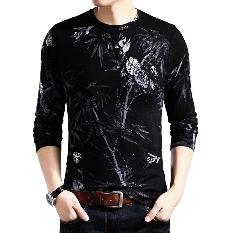 Черно-белый свитер с принтом Erkek Kazak пуловер круглым вырезом Sueter Slim Fit Pull Homme Mens Chompas