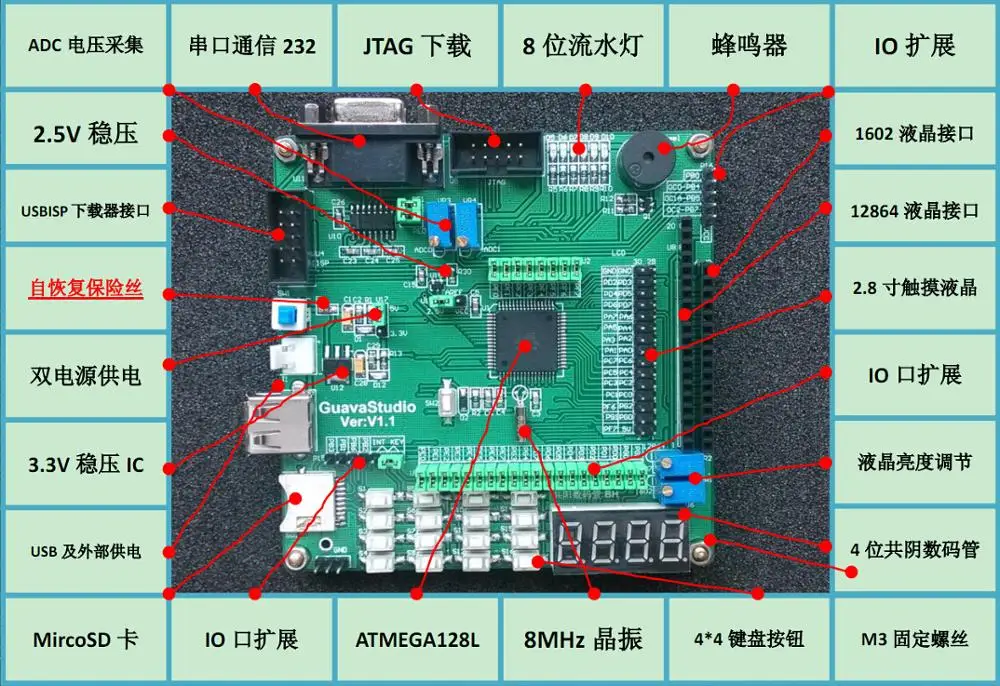 

Atmega128A макетная плата ATMEGA128 макетная плата