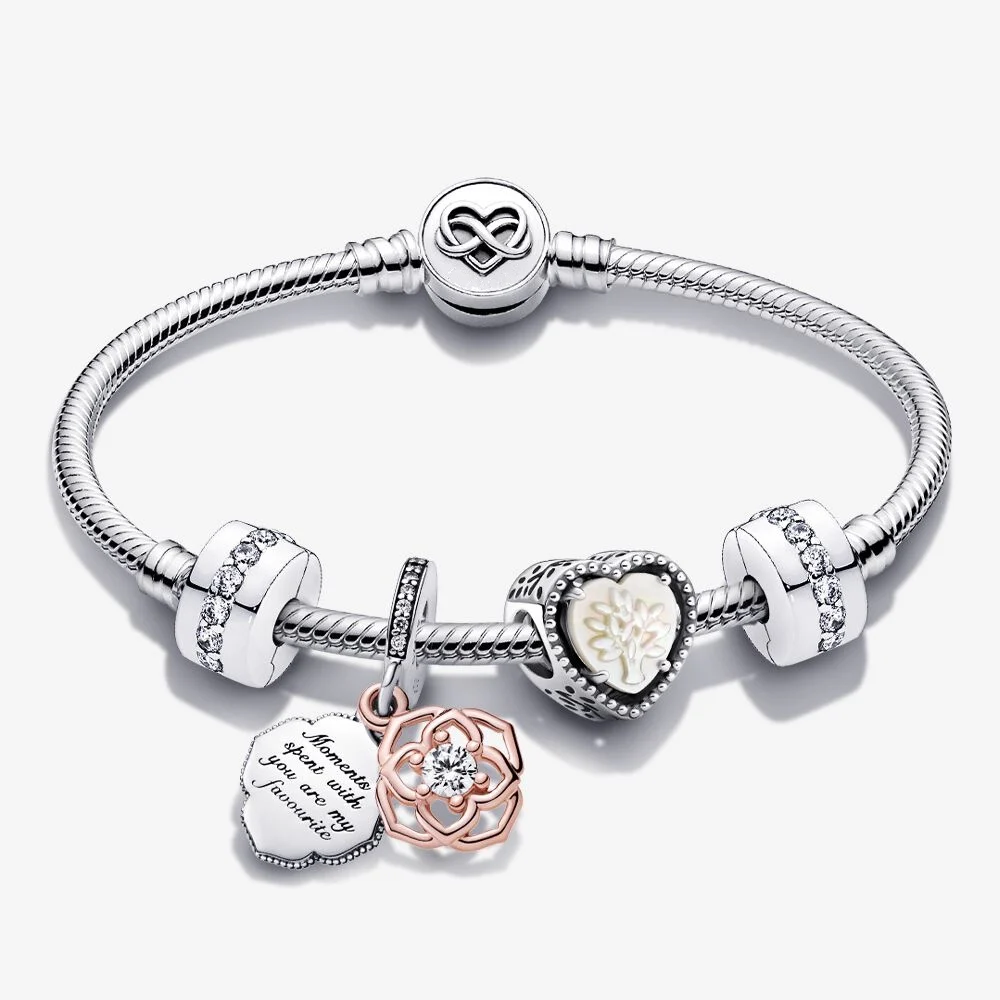 

2021 Hot 100% 925 Sterling Silver Mother's Day Gift for Mom Charm Flat Bracelets Perfect DIY Charm Jewelry Gift for Women