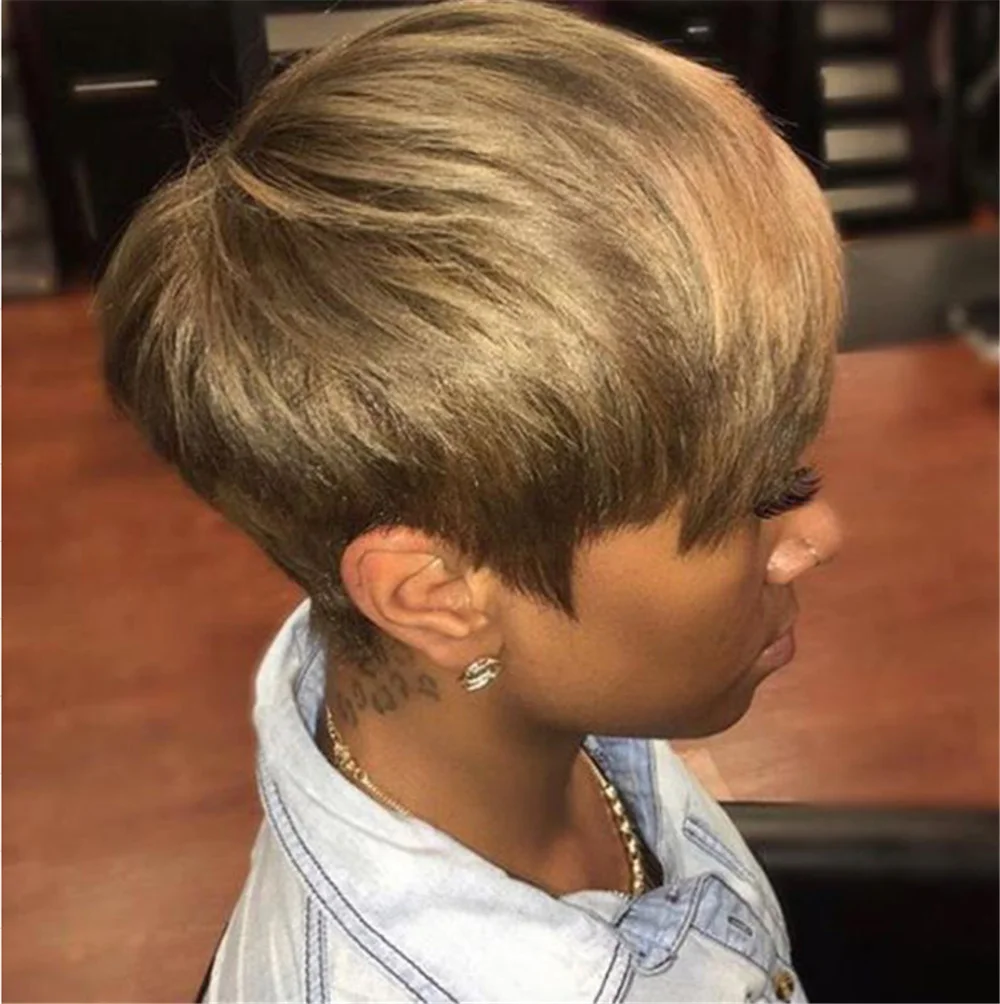 

Short Blonde Wig with Side Bangs Pixie Synthetic Wigs for Afro Women Daily Party Fake Hair Wig Natural Looking