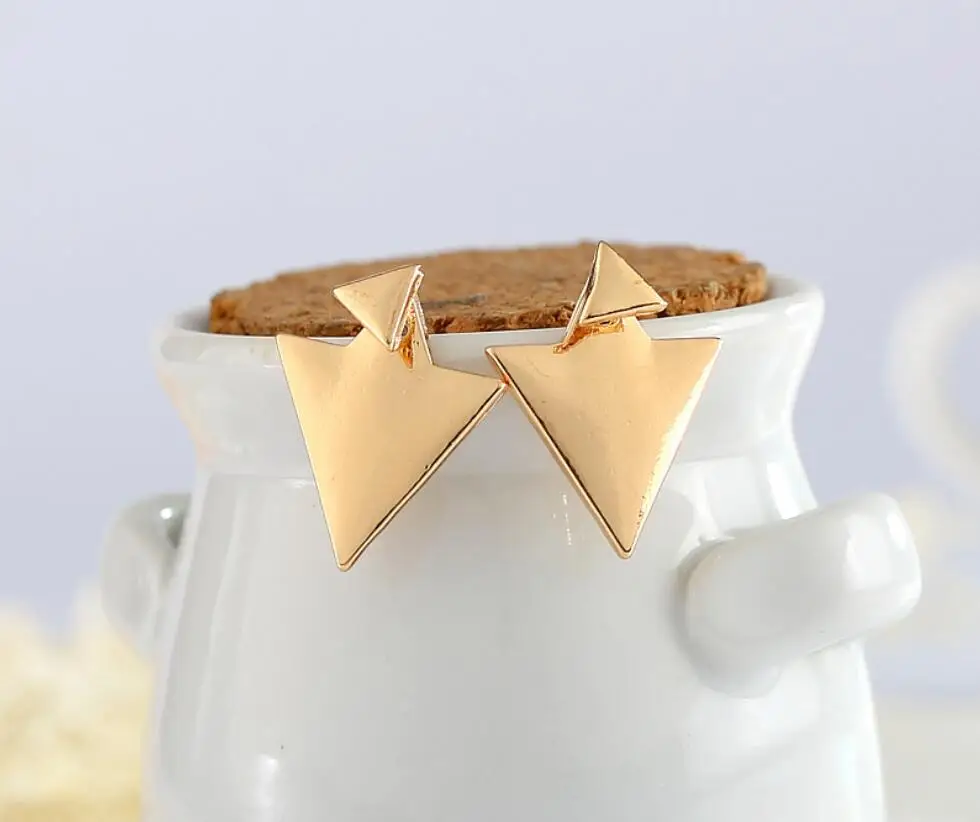 

Shuangshuo Minimalist Fashion Triangle Earrings Punk Jewelry Ear-Jackets Double Sided Stud Earrings for Women Pendientes Mujer