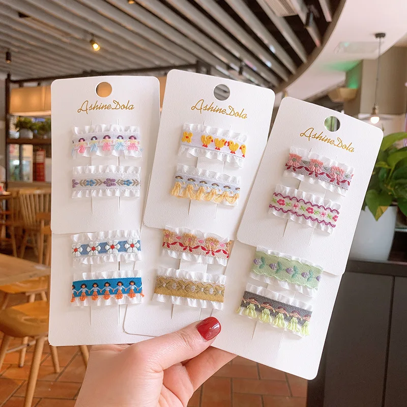 

New Sweet Embroidery Flower Baby Hairpin Cute Cartoon BB Clip Girls Headdress Hair Clip for Children Fashion Hair Accessories