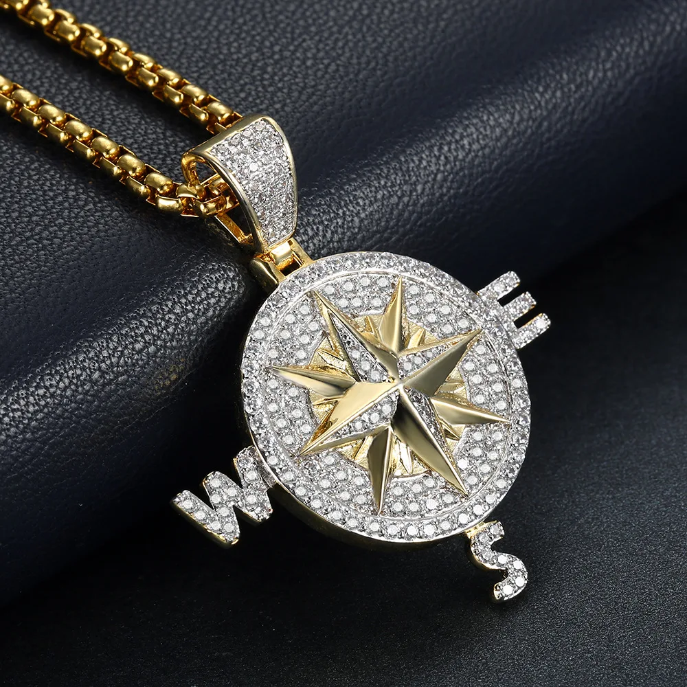 Мужские ожерелья с подвеской в форме компаса стиле хип хоп модные подвески
