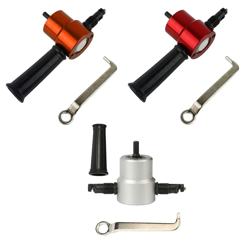

Double Head Sheet Metal Nibbler Saw Cutter 360 Degree Adjustable Drill Attachment with Extra Punch Free Cutting Tool