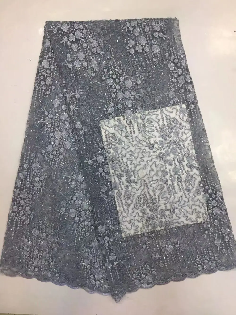 

Nice Gray African Mesh Cloth French Net Lace Fabric For Evening Dress PAN554 (5Yards/Lot)