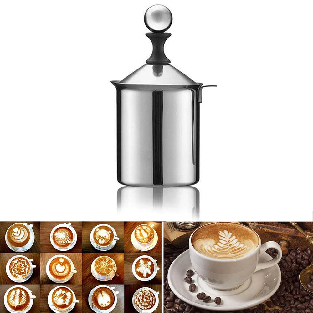 

400ml Manual Milk Frother Stainless Steel Hand Pump Frother Milk Foamer With Filter Screen For Milk Coffee Cappuccino Latte