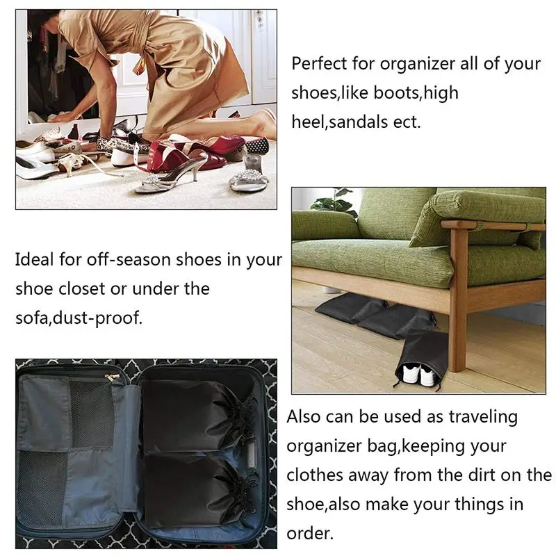 

8 Pcs Shoes Bag, Cover Shoes Black Waterproof Anti-dust Storage Portable Bags for Travel Sports