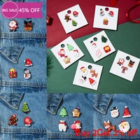 trendy christmas brooch set with paper card santa claus crutches elk acrylic snowman hat christmas brooch badges pins for women
