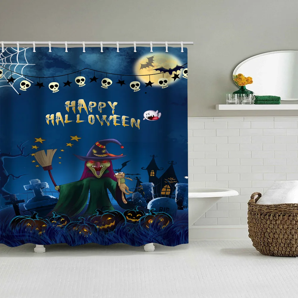 Хэллоуин занавеска для душа Праздничная сцена украшение фоновая стена ванной