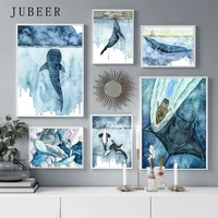 nordic style whale canvas painting watercolor sea animals posters and prints for living room wall art home decorative picture