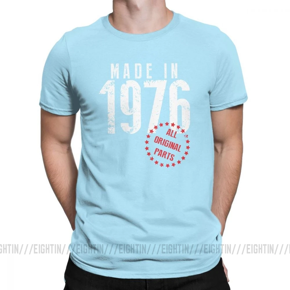 Сделано в 1976, все оригинальные детали, новинка, футболка для дня рождения, мужская одежда с коротким рукавом, обычные футболки, хлопковая Футболка с круглым вырезом - Цвет: Небесно-голубой