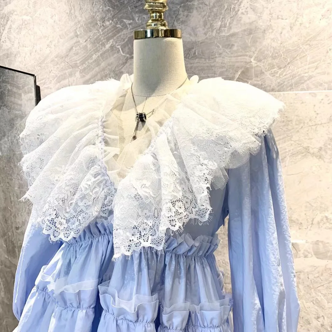 

Summer care machine lace V-neck doll bubble sleeve dress #622