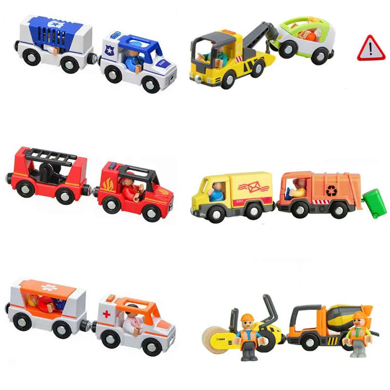 

New Fire Truck Magnetic Train Car Ambulance Police Car Fire Truck Compatible Brio Wood Train Track Children's Toys